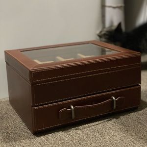 Fossil 6 piece tan leather watch box